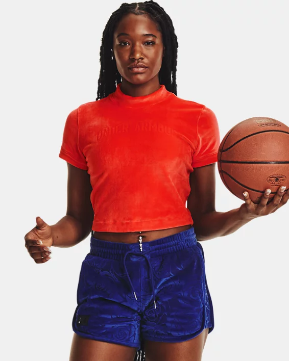 UA Velour Rose Mock Kurzarm-Oberteil Für Damen